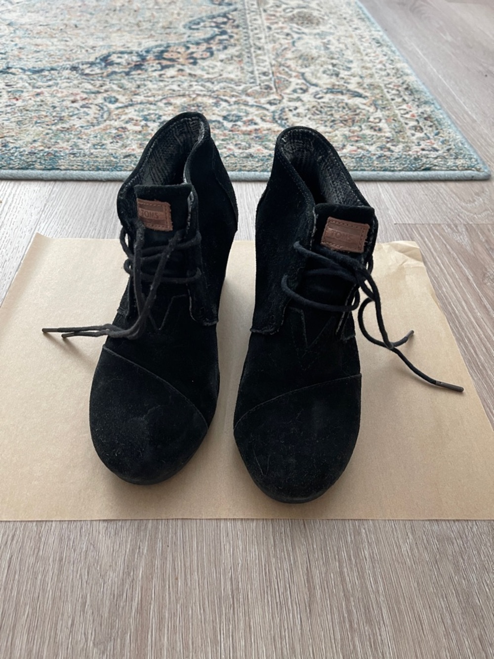 Toms Black Suede Lace-Up Ankle Boots